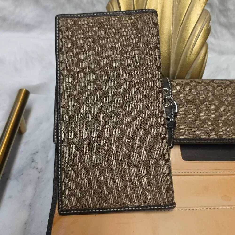 Vintage Coach brown signature C jacquard canvas wallet with checkbook insert